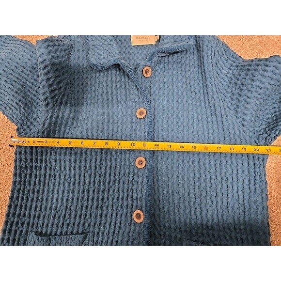 Mododoc Waffle Weave Button Jacket Coat Teal Blue 100% Cotton Women’s Size S - Picture 7 of 9